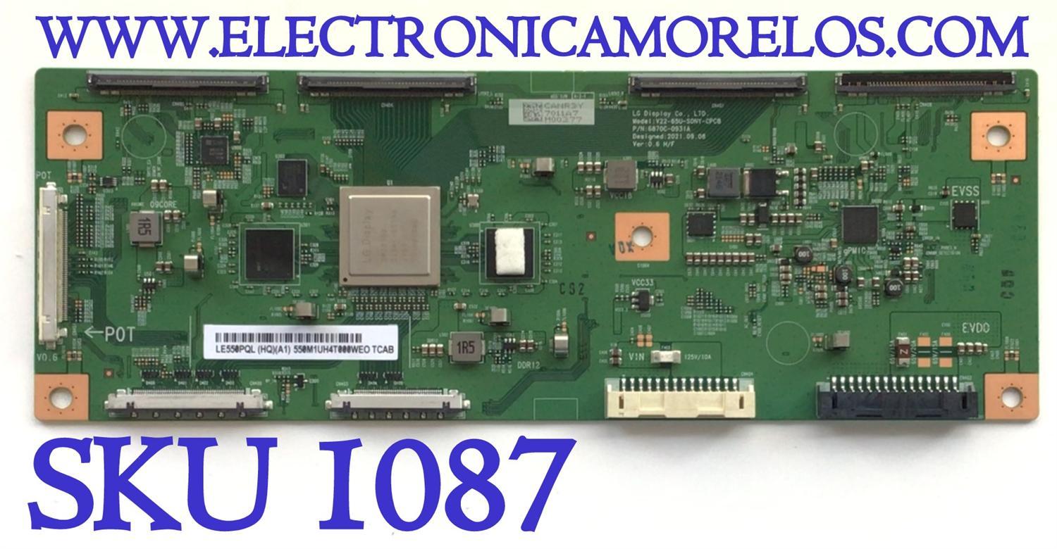 T-CON ORIGINAL PARA TV SONY BRAVIA / NUMERO DE PARTE 7011A / 6871L-7011A / 6870C-0931A / LE550PQL (HQ)(A1) / V22-65U-SONY-CPCB / PANEL YDCM055UNG01 / MODELO XR-55A80K / XR55A80K / XR-55A80CK / XR55A80CK